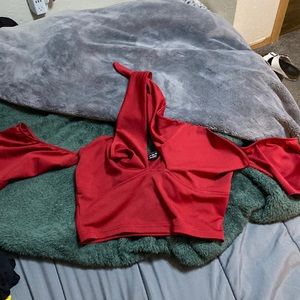 red halter crop top off the shoulder